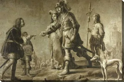 Картина Будевейн ван Хеусден (? -870) и его жена София, получающая дань уважения от легата короля Эдмунда, c. 1626