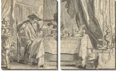 Богатый человек сидит за едой