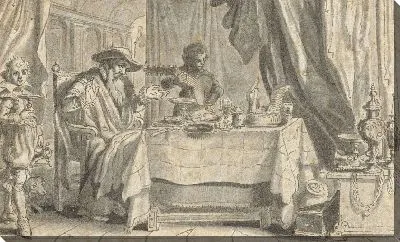 Богатый человек сидит за едой