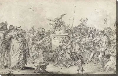 Картина Толпа вокруг путто с мешком денег на постаменте