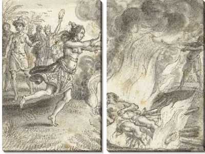 Картина Труп сжигают у племени в далекой стране