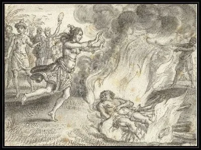 Картина Труп сжигают у племени в далекой стране