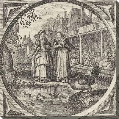 Картина Две женщины в курице с птенцами на воде