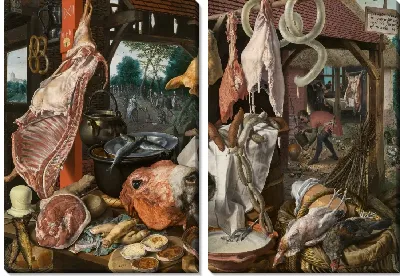 Картина Мясной киоск со святым семейством, дающим милостыню