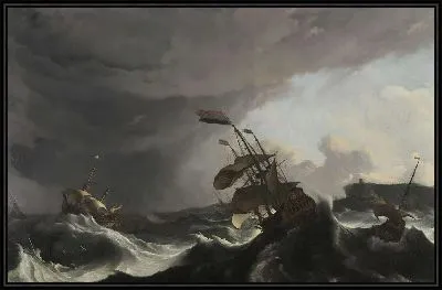 Военные корабли в тяжелом шторме