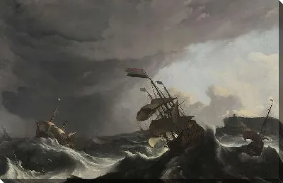 Военные корабли в тяжелом шторме
