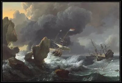 Корабли в бедственном положении у скалистого побережья