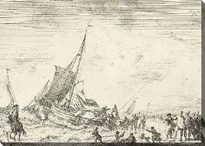 Картина Береговая линия с мальчиком, управляющим воздушным змеем