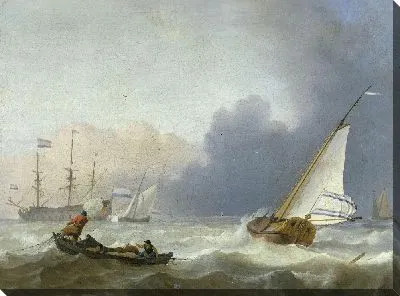 Картина Грубое море с голландской яхтой под парусом