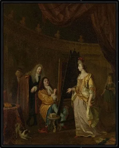 Картина Художник в своей мастерской, рисует портрет дамы