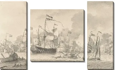 Картина Морское сражение между голландским и английским флотом