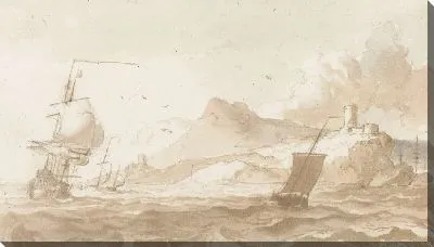 Картина Корабли у скалистого берега