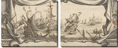 Картина Морской бой в картуше