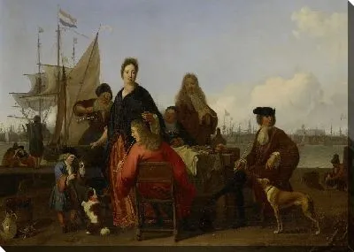 Картина Семьи Bakhuysen и de Hooghe обедают в Mosselsteiger (Причал Мидии) на Y, Амстердам