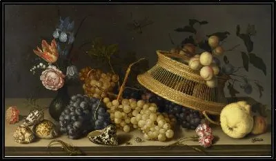 Натюрморт с цветами, фруктами, ракушками и насекомыми