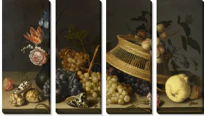 Натюрморт с цветами, фруктами, ракушками и насекомыми