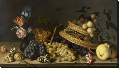 Натюрморт с цветами, фруктами, ракушками и насекомыми