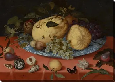 Фруктовый натюрморт с ракушками и тюльпаном