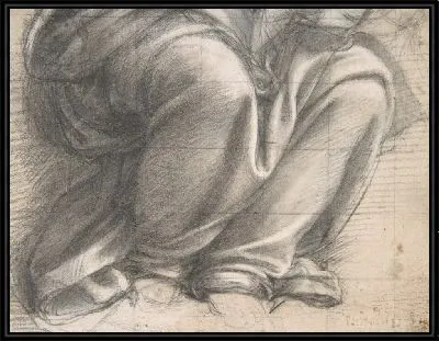 Изучение драпировки над коленями сидящей фигуры.