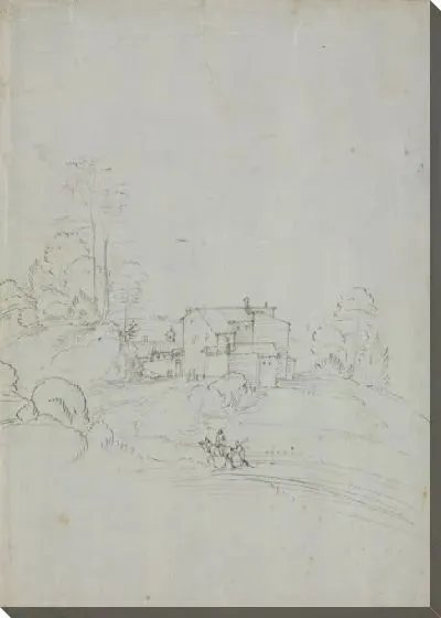 Картина Фермерские постройки на холме с всадником;