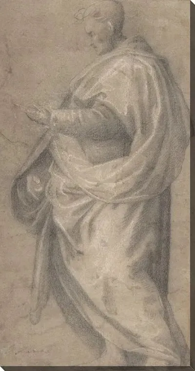 Картина Эскиз драпировки для стоящей мужской фигуры в профиль влево.
