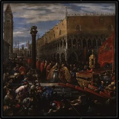 Венецианский флот собирается отплыть от набережной у Сан-Марко против кораблей Барбароссы