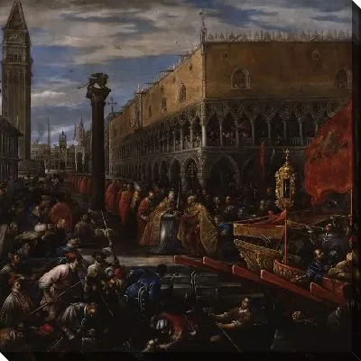 Венецианский флот собирается отплыть от набережной у Сан-Марко против кораблей Барбароссы