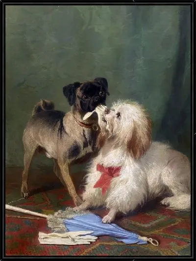 Картина Мопс и мальтиец играют (A Pug And A Maltese Playing Tug-Of-War)