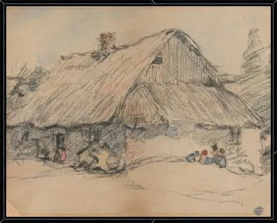 Картина Сельский дом с детьми