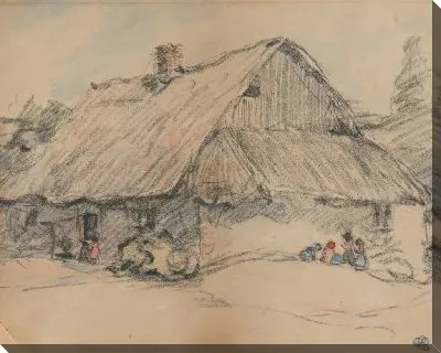 Картина Сельский дом с детьми