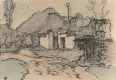 Картина Хозяйственные постройки и колодец, Польша