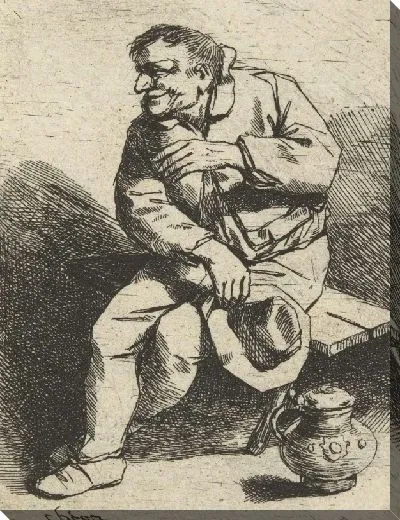 Картина Сидящий мужчина со шляпой в руке, кувшин на полу