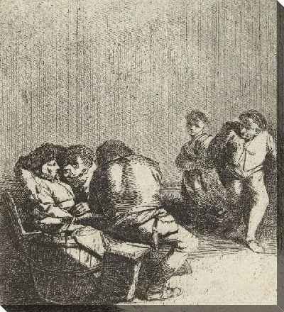 Танцующий мужчина и женщина и два сидящих мужчины и женщины