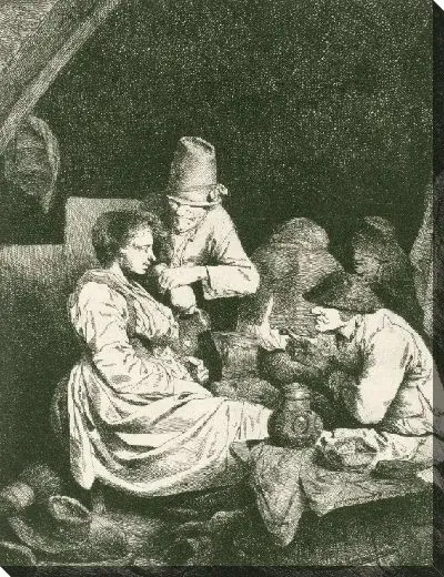 Картина Мужчины и молодые женщины в гостинице