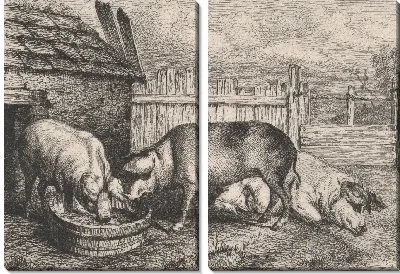 Картина Три свиньи возле забора