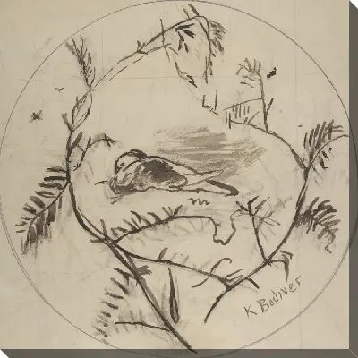 Картина Эскиз тарелки, украшенной птичьими и растительными мотивами