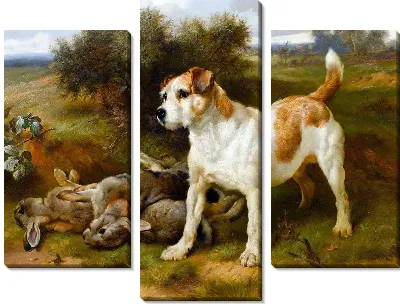 Модульная картина Собака и охотничьи трофеи (Dog and hunting trophies)