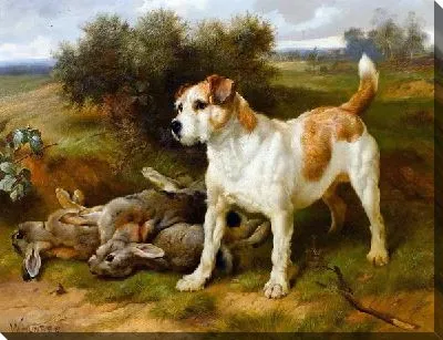 Картина маслом Собака и охотничьи трофеи (Dog and hunting trophies)