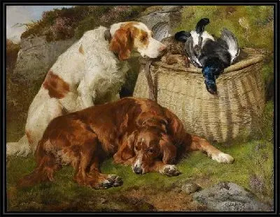 Картина Две собаки и охотничьи трофеи (Two dogs and hunting trophies)