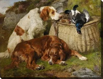 Картина маслом Две собаки и охотничьи трофеи (Two dogs and hunting trophies)