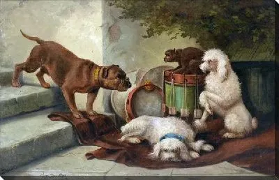 Картина маслом Собаки  и обезьянка (Dog and monkey)