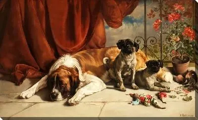 Картина маслом Собака и щенки (Dog and Puppys)