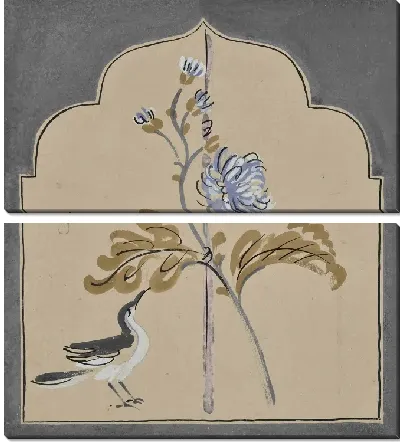 Картина Хризантема с серой птицей