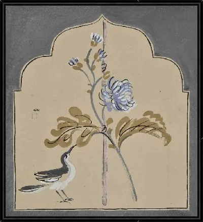 Картина Хризантема с серой птицей