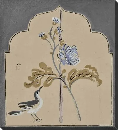 Картина Хризантема с серой птицей