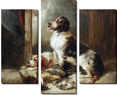 Модульная картина Две собаки и охотничьи трофеи (Two dogs and hunting trophies) №2