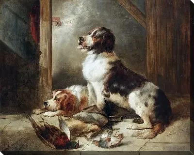 Картина маслом Две собаки и охотничьи трофеи (Two dogs and hunting trophies) №2