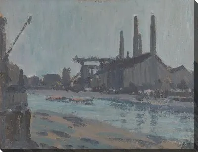 Картина Пейзаж с промышленными зданиями у реки