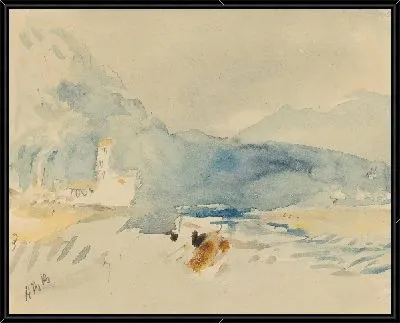 Пейзаж с горами и ручьем