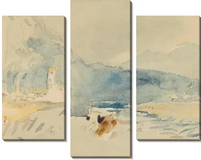 Пейзаж с горами и ручьем